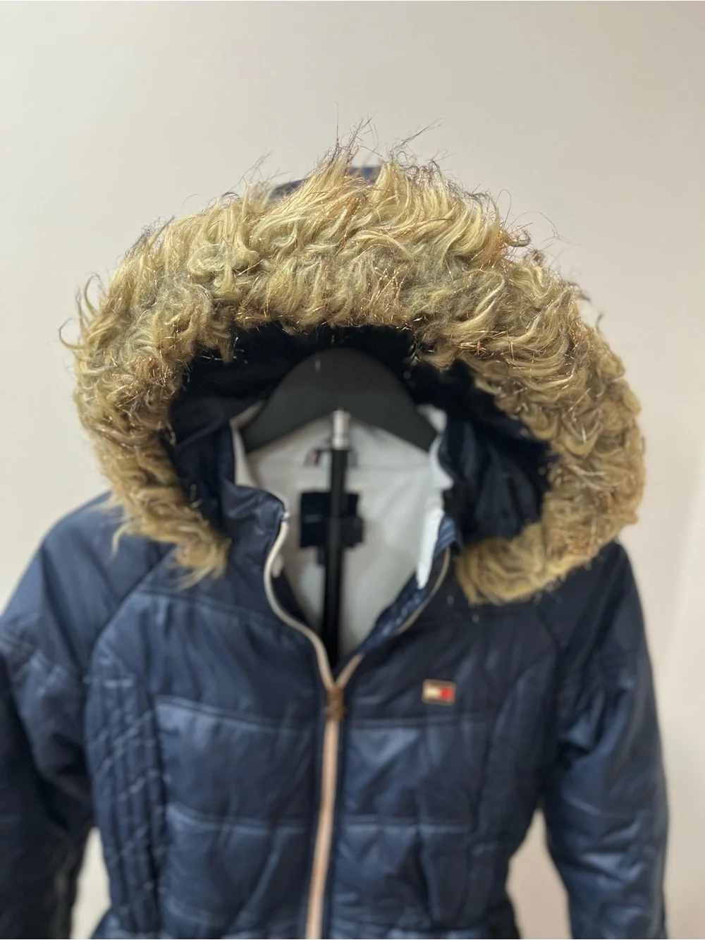 Tommy Hilfiger Navy Quilted Puffer with Faux Fur Hood Trim